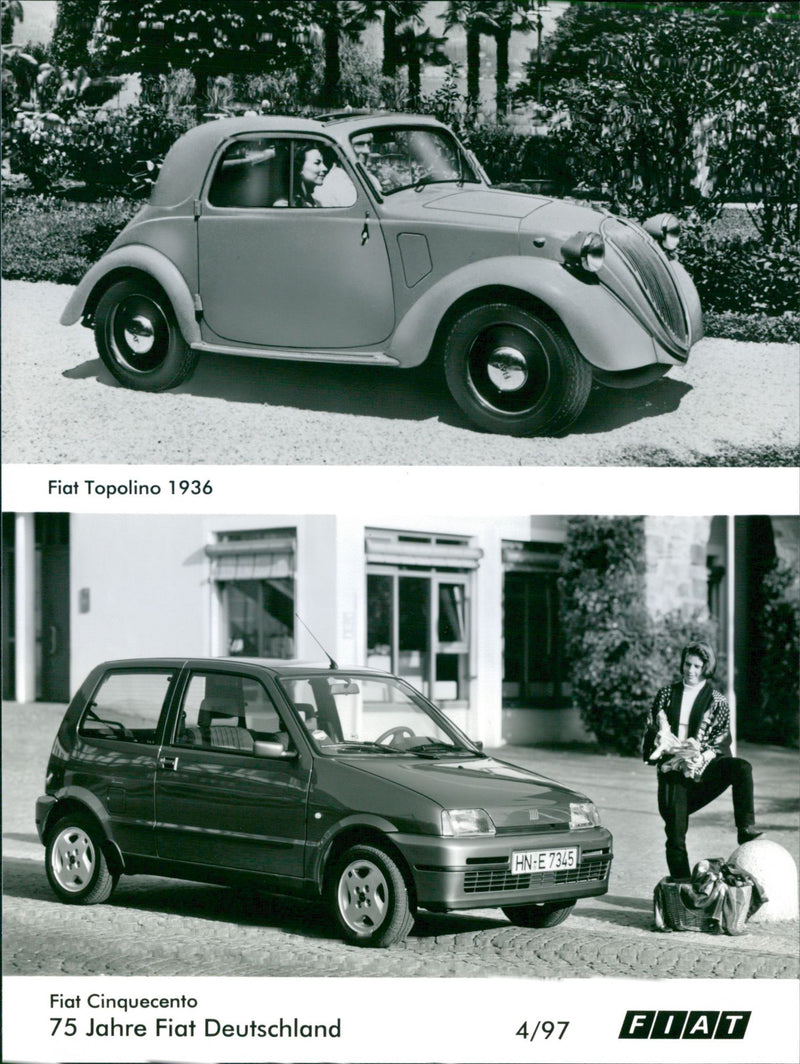 Fiat Topolino 1936 and Fiat Cinquecento - Vintage Photograph