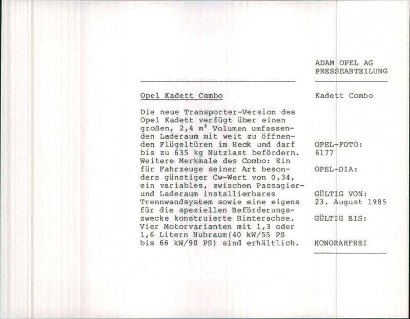 Opel Kadett Combo - Vintage Photograph