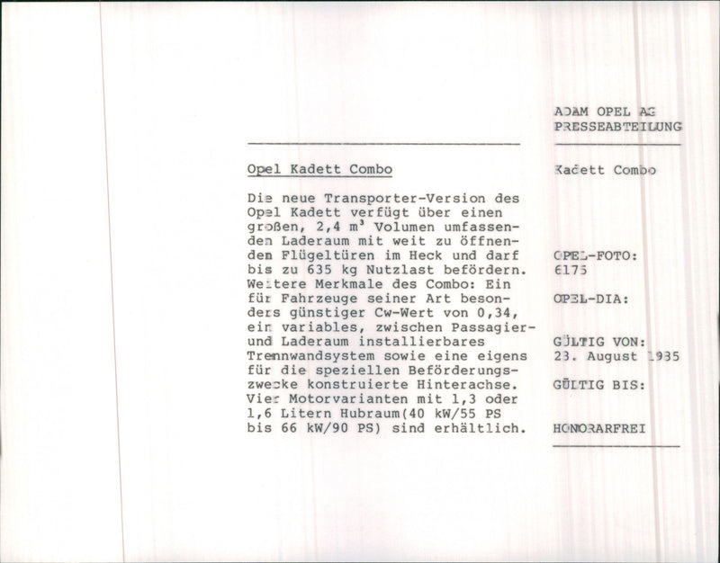 Opel Kadett Combo - Vintage Photograph