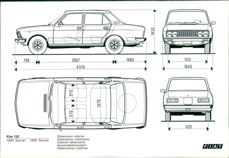 Fiat 132 Special External Dimensions - Vintage Photograph