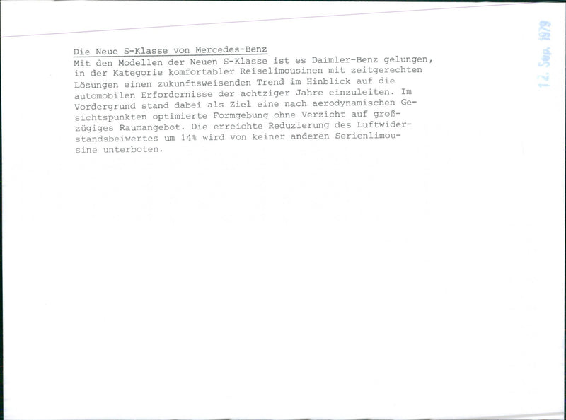 Mercedes-Benz  S-Class - Vintage Photograph