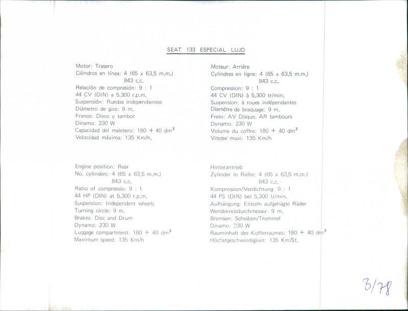 SEAT 133 - Vintage Photograph