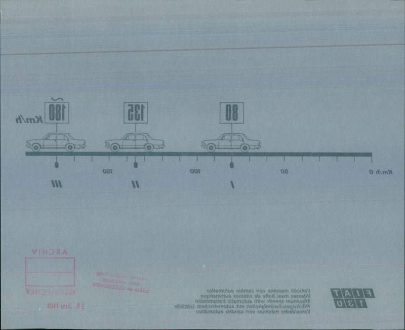 A table of the Fiat 130 automobile's maximum speeds - Vintage Photograph
