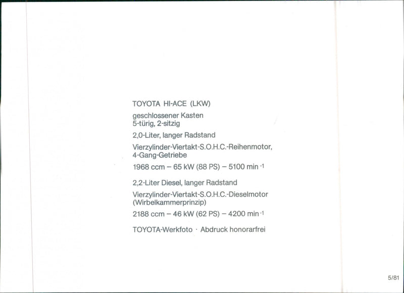 Toyota Hi-Ace - Vintage Photograph