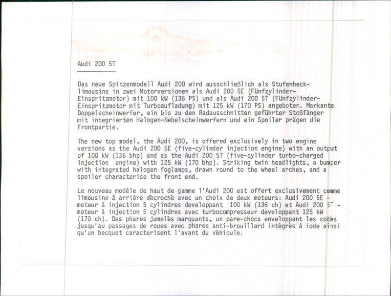 Audi 200 5T - Vintage Photograph