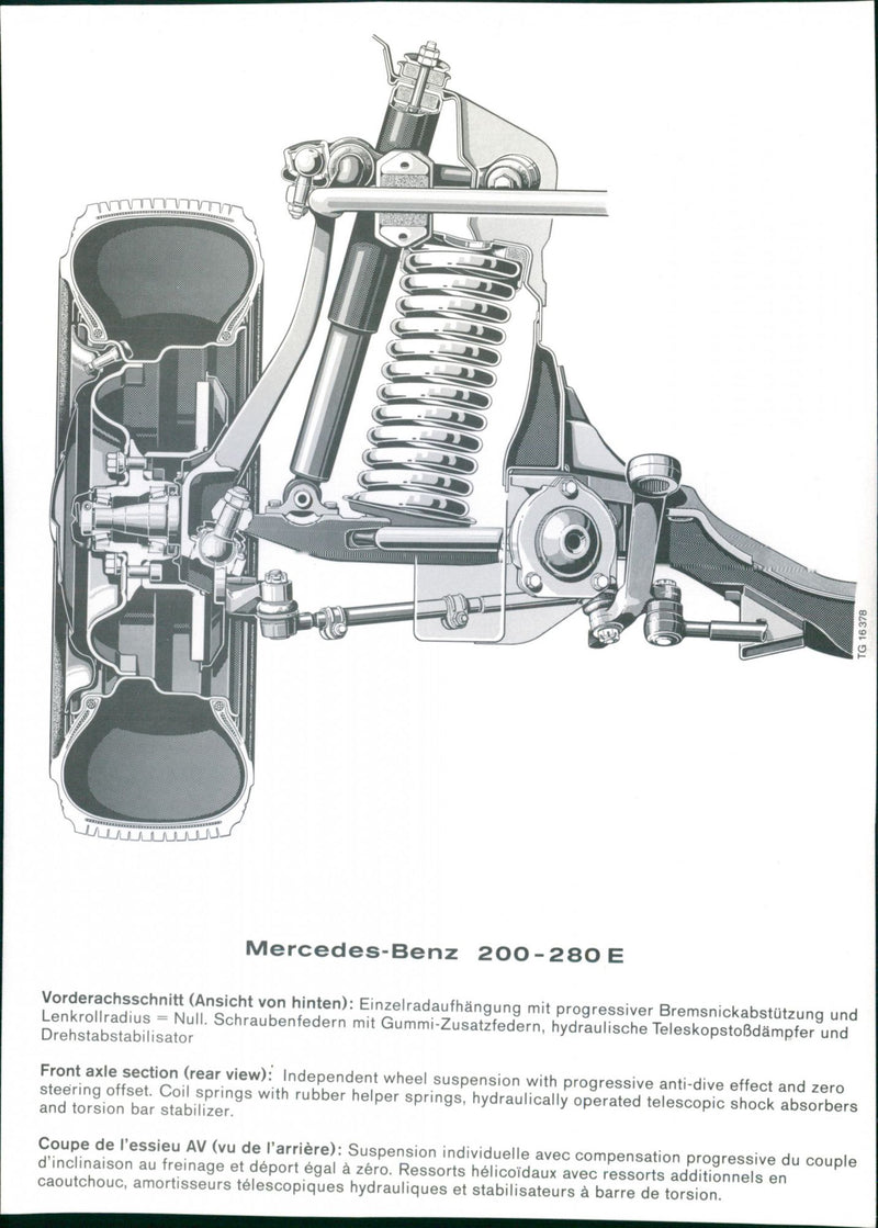 Mercedes-Benz 200-280 E Front and Axle View - Vintage Photograph