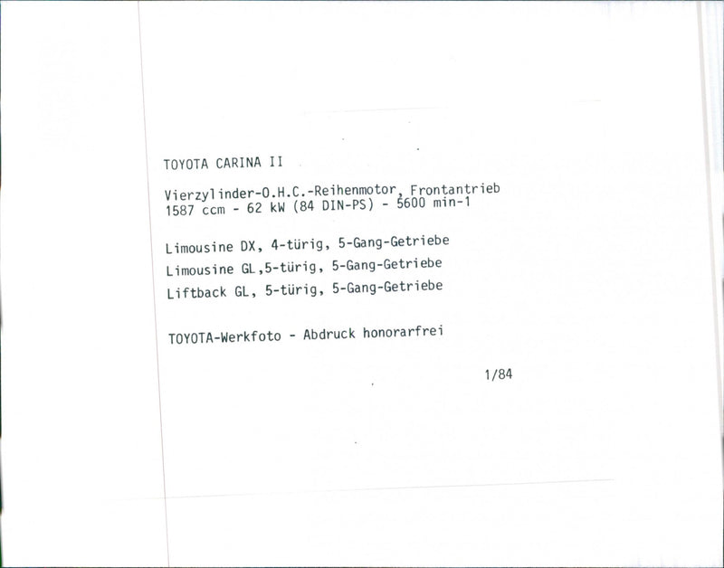 Toyota Carina II - Vintage Photograph