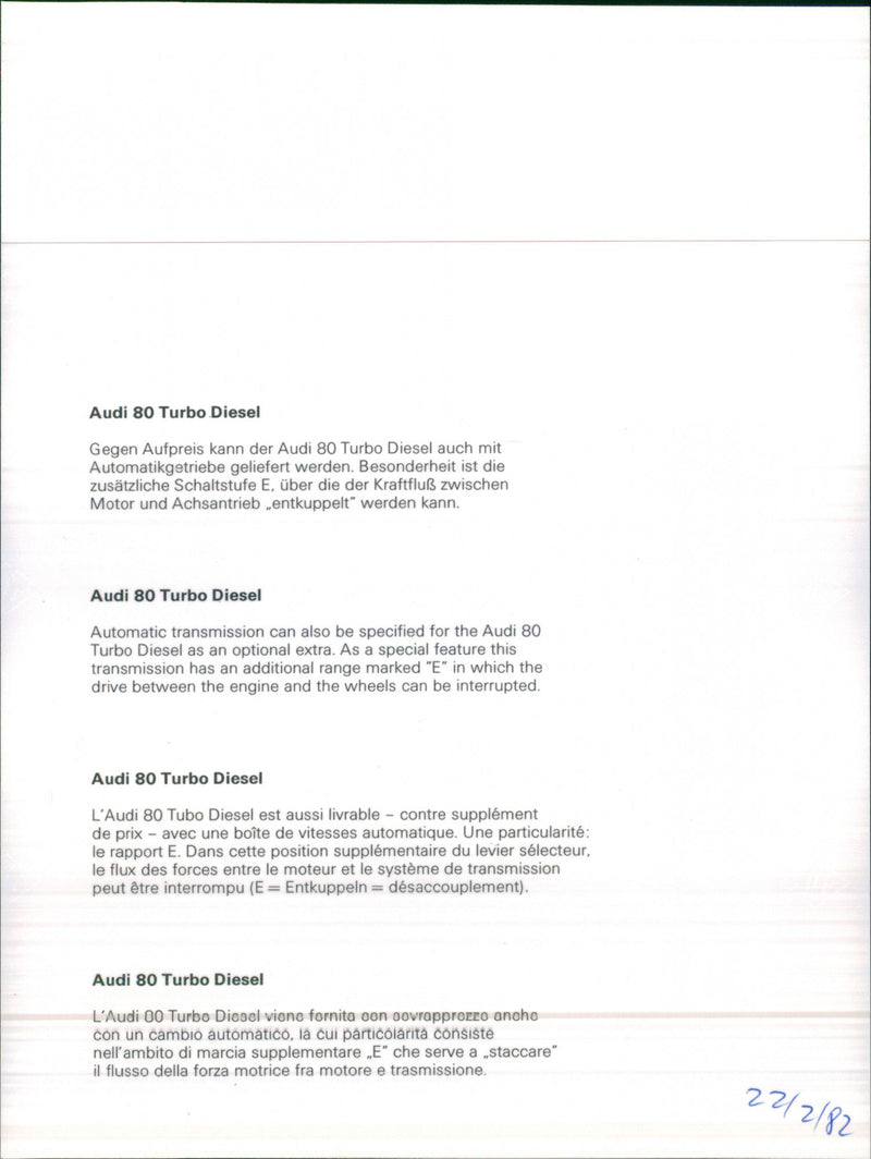 Audi 80 Turbo Diesel - Vintage Photograph