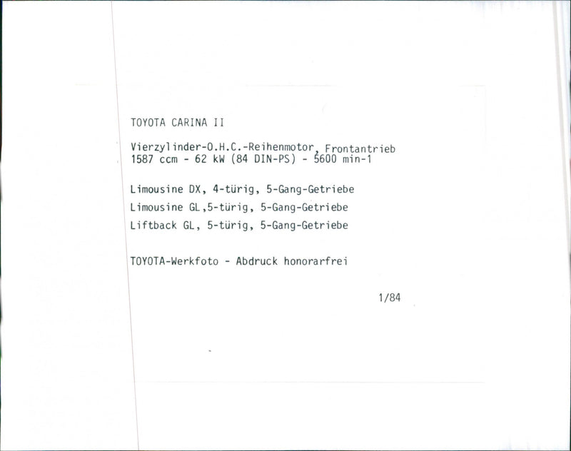 Toyota Carina II - Vintage Photograph