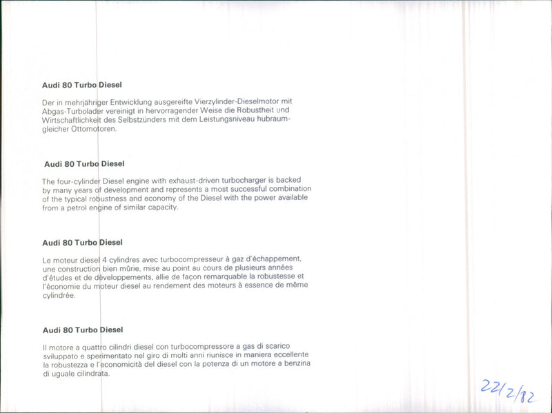 Audi 80 Turbo Diesel - Vintage Photograph