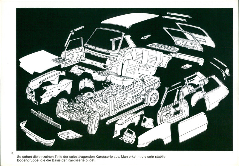 A view of Renault 5 automobile's individual parts - Vintage Photograph