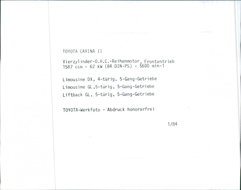 Toyota Carina II - Vintage Photograph