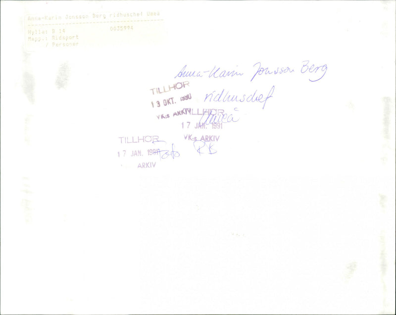 Anna-Karin Jonsson Berg, Ridhuschef in Umeå - Vintage Photograph