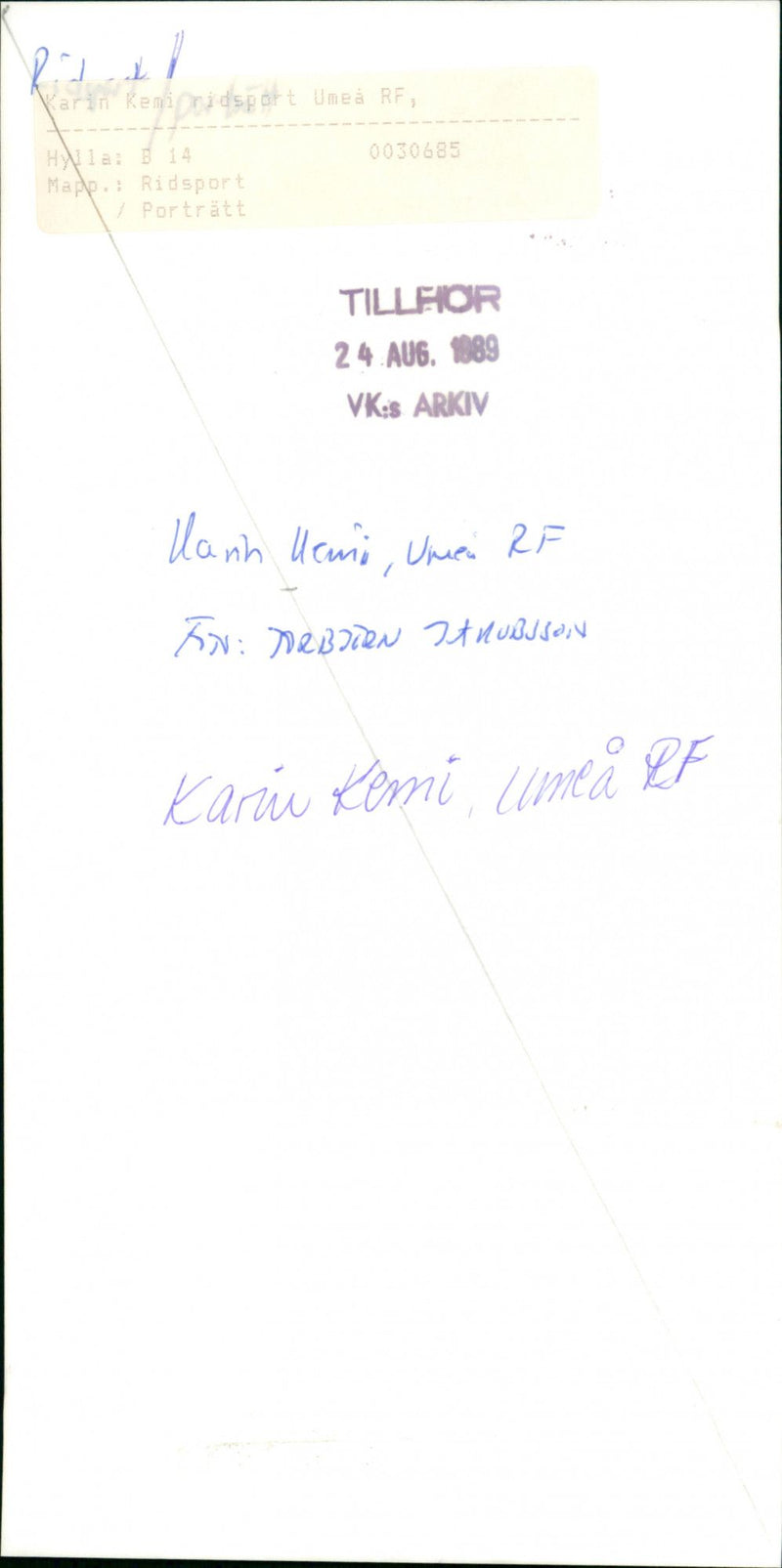 Karin Kemi, Equestrian Umeå RF - Vintage Photograph