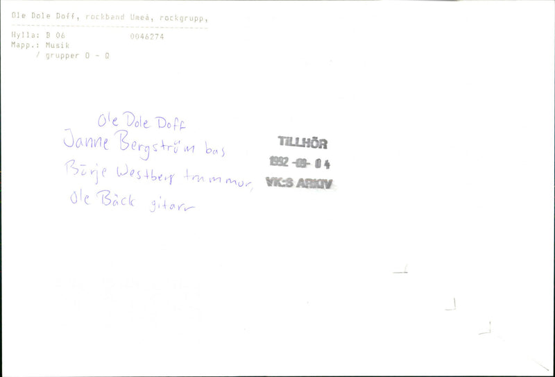 1992 GROUPS MUSIC BAND UNTEA AND OLE BERGSTROM DRUMS BASS RJE WESTBE - Vintage Photograph