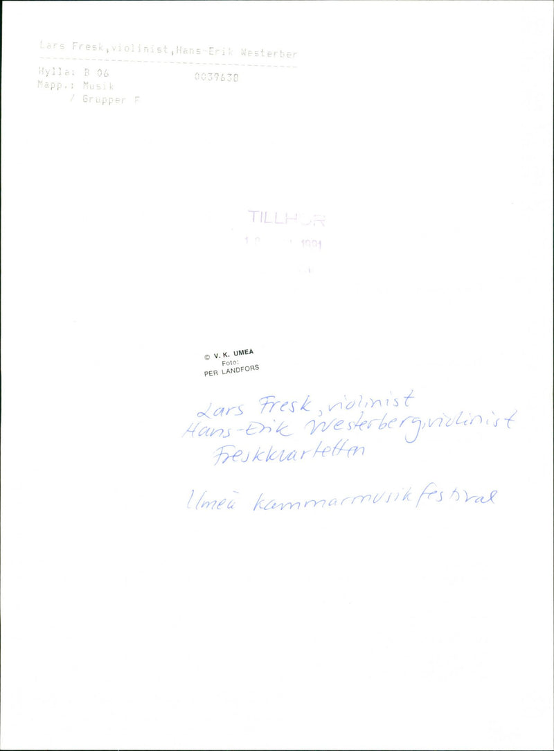 Lars Fresk and Hans-Erik Westerberg in the Fresco Quartet at the Umeå Chamber Music Festival - Vintage Photograph