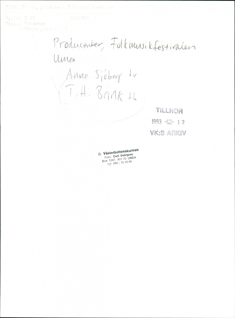 1993 PRODUCERS UINEN ANNA BRINK ARCHIVE FOLK MUSIC FESTIVAL VAS - Vintage Photograph