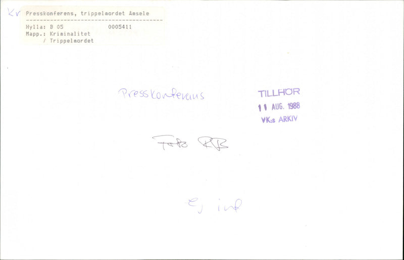 1988 TRIPLE CONFERENCE ARCHIVE MURDER TURNING VKS PRESS AMSELE NOT SMALL INF - Vintage Photograph