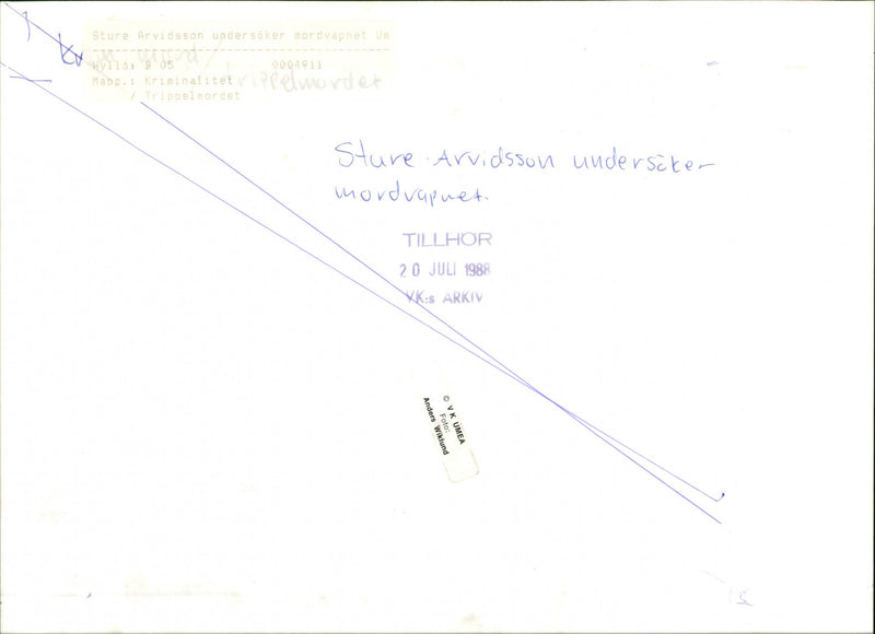 1988 TRIPLE UNDERSACRIFICES JULY ARCHIVE ARVIDSSON MURDER INVESTIGATE ROTH - Vintage Photograph