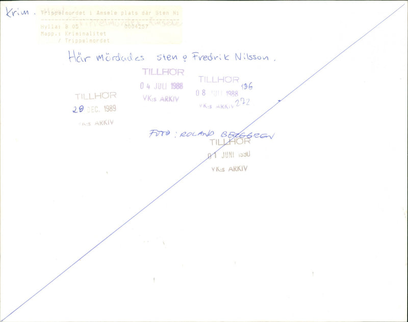 1988 TRIPLE HAS MURDER STEN NILSSON BELGBEAN HAPP MURDERED TIPPLE BEEN FREDRIK - Vintage Photograph