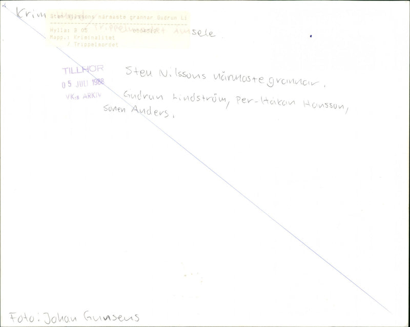 1988 TRIPLE PER MURDER STEN TRIPLEBOOMSDZET FOLDER JOHAN GUNSEUS ROTH - Vintage Photograph