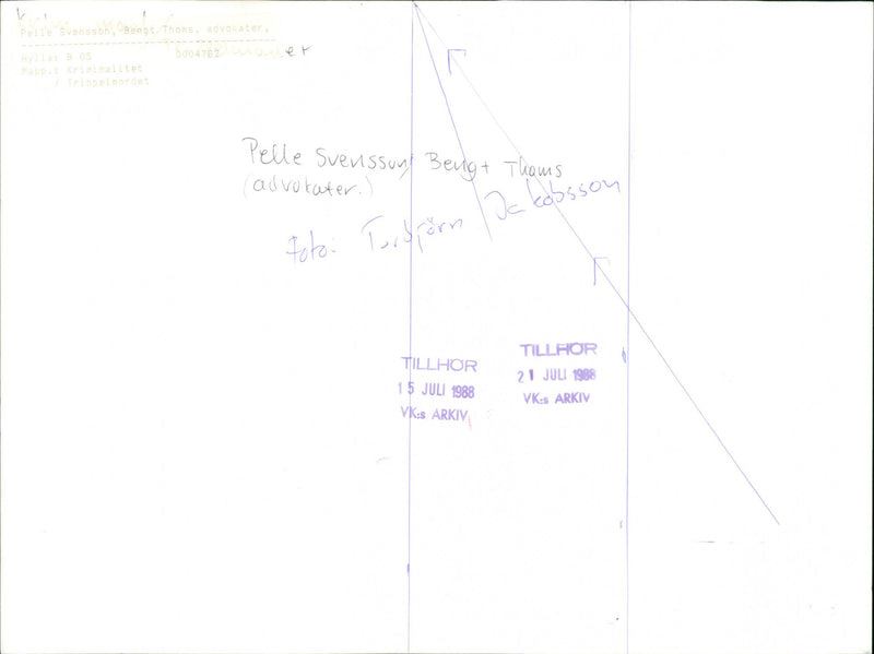 1988 TULAN AER THOMS ARCHIVE TABSSON MURDER LAWYERS BENGT IETEI SVENSSONS AVAILAB - Vintage Photograph