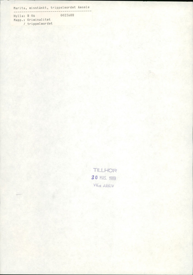 1989 TRIPLE MARITA MRS SHELF ARCHIVE MURDER ANSELE FOLDER MISTHOUGHT CRIMINALITY - Vintage Photograph