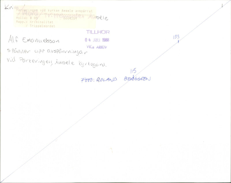 1988 TRIPLE AMSELE EMANUELSSON ARCHIVE KYRKAGAIRD MURDER ARKERINGEN PHOTO OFFSPARR - Vintage Photograph