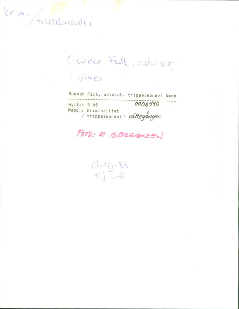 TRIPLE GIZA AMSE MURDER CRIME FOLDER ARIPPE ANG UMEA FALK IND GUNNAR NOT - Vintage Photograph