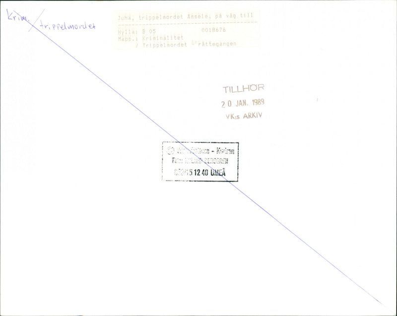 1989 TRIPLE RID ARCHIVE JUHA MURDER FOLDER AMSELE VAG UMEA SHELF CRIMINALITY - Vintage Photograph
