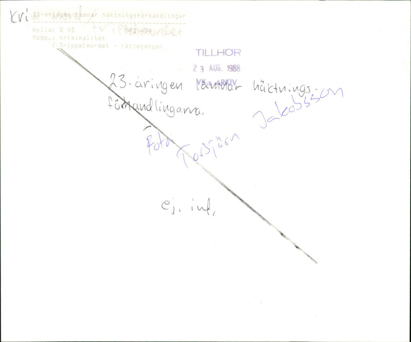 1988 TRIPLE MY BARGAINING MURDER STONE SHELVES JACOBSSON TRUE AND EJIN - Vintage Photograph