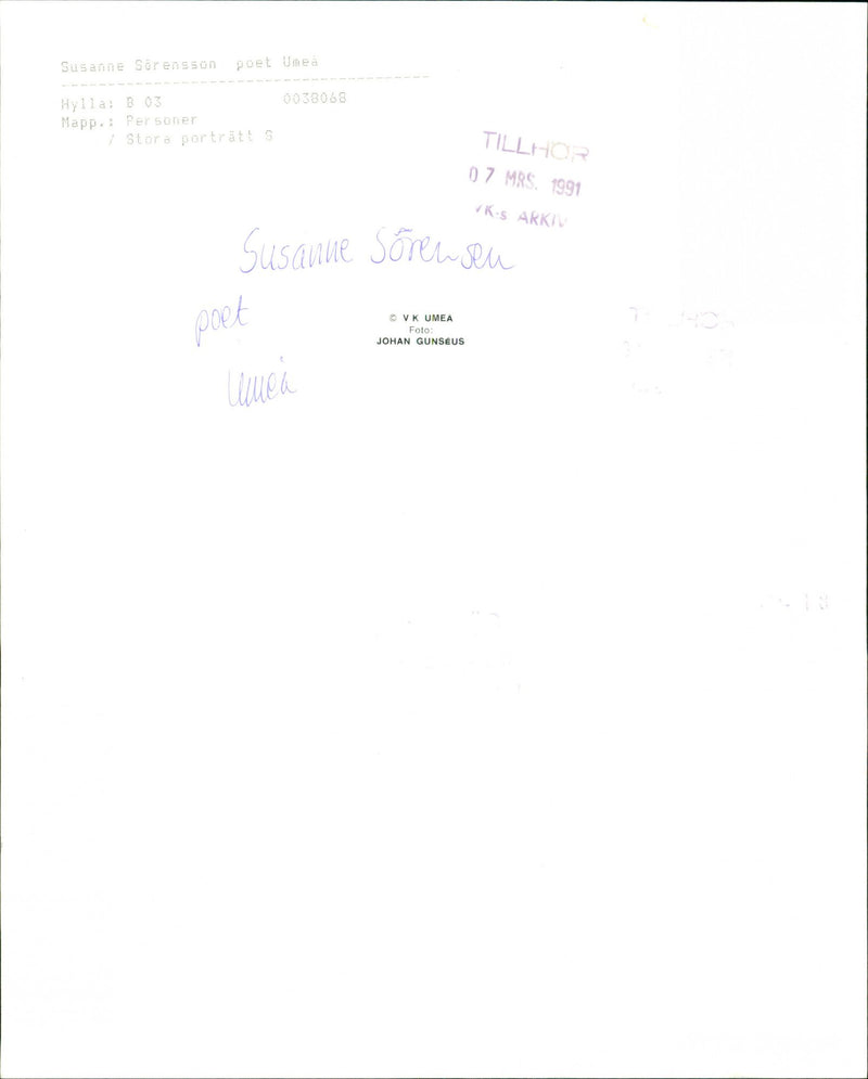 Susanne Sörensen, poet - Vintage Photograph