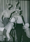 From the Stockholm Police's suré in the Concert Hall. Here The Bobbies in the chicken farm with Kalle Duck - Vintage Photograph