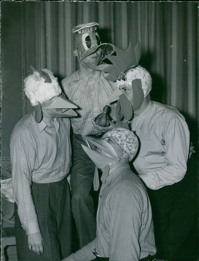 From the Stockholm Police's suré in the Concert Hall. Here The Bobbies in the chicken farm with Kalle Duck - Vintage Photograph