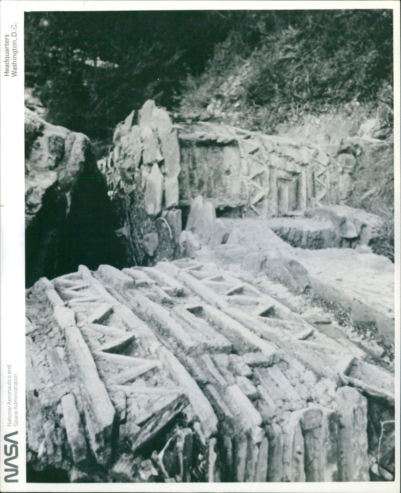 NASA photograph of ruins in Pinchudos with red and yellow zigzag patterns - Vintage Photograph