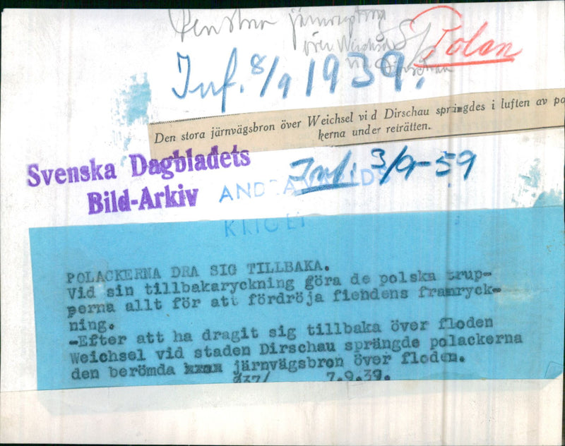 The large railway bridge over Weichsel at Dirschau was blown up by the Poles during the retreat - Vintage Photograph