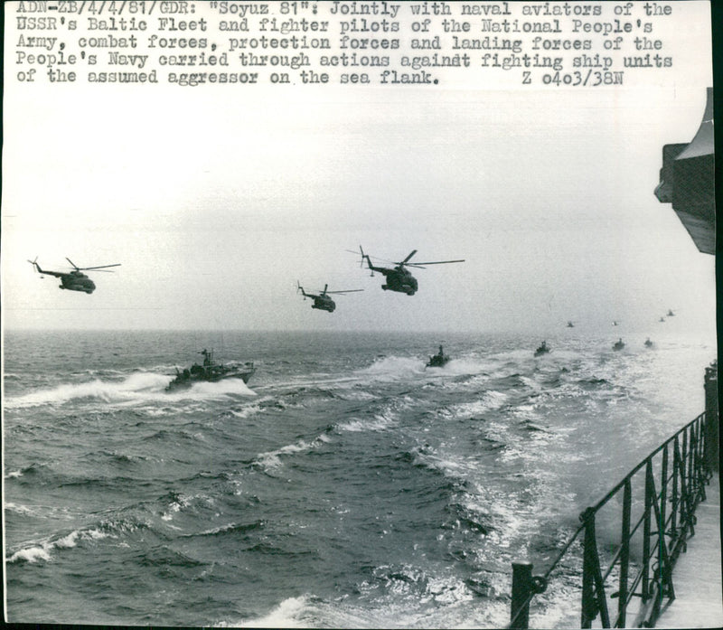 Warsaw Pact maneuvering "Soyuz 81" Soviet Baltic Sea fleet and fighter pilots from East Germany - Vintage Photograph