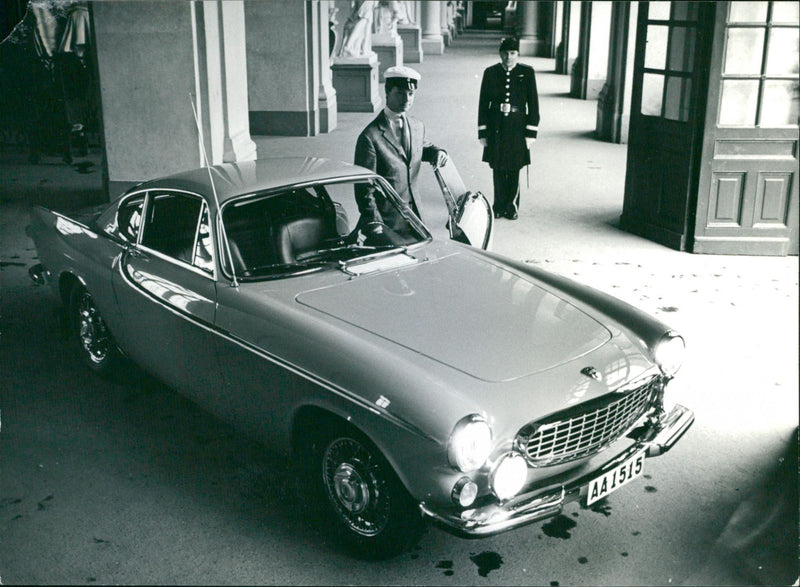 Crown Prince Carl Gustaf with his sky blue Volvo P1800 - Vintage Photograph