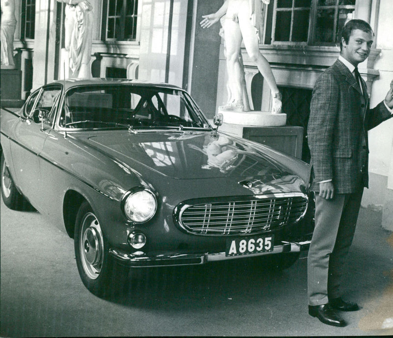 Crown Prince Carl Gustaf received a sky blue Volvo P1800 on his first day as a fanatic - Vintage Photograph