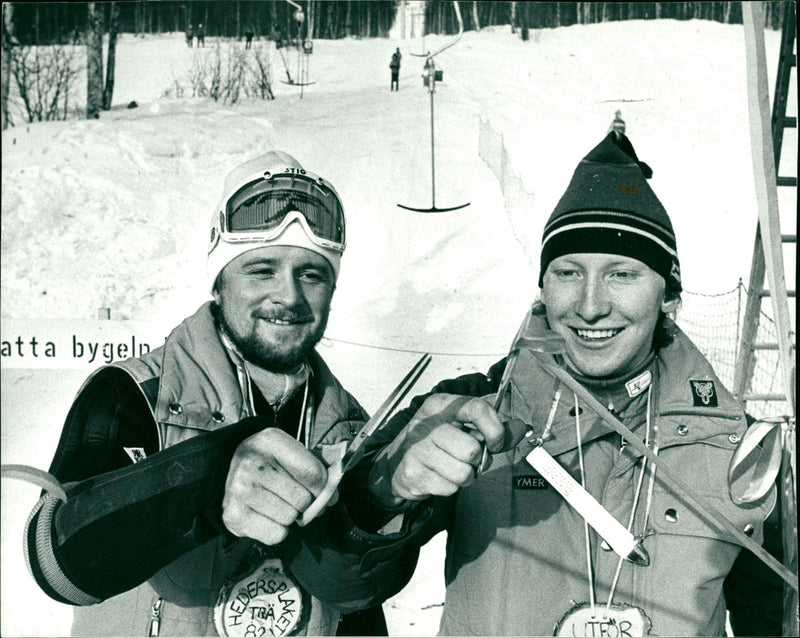 Stig Strand och Bengt Fjällberg närvarar när nya livna invig i Tärnaby - Vintage Photograph