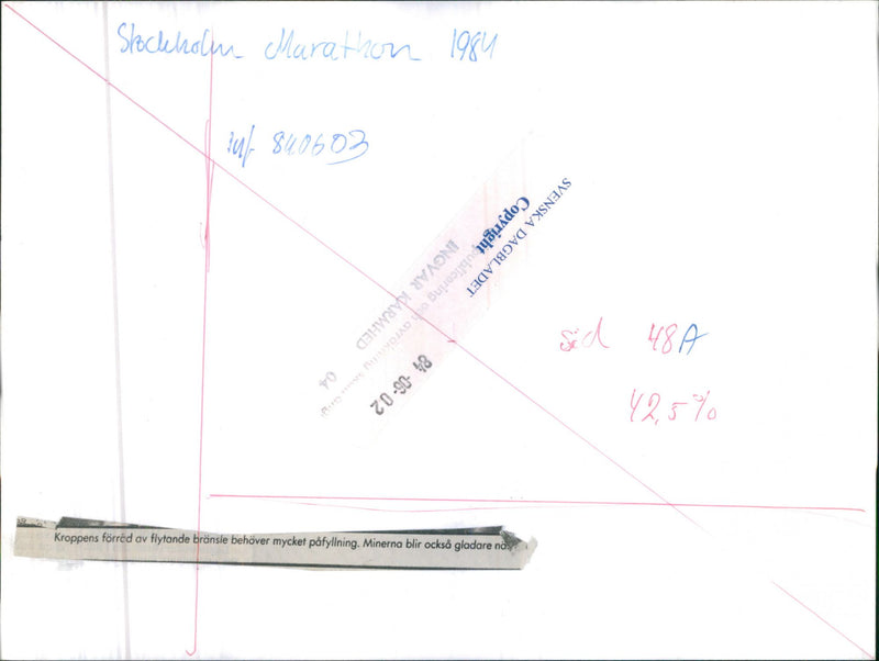 Stockholm Marathon 1984. Vätskekontroll - Vintage Photograph