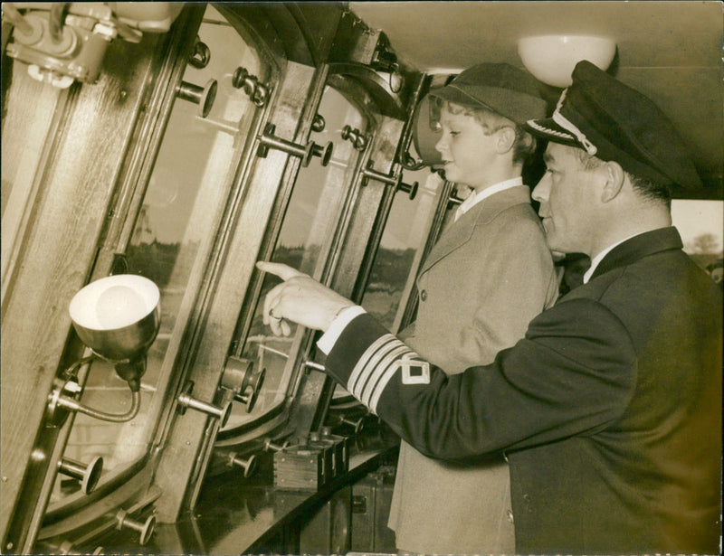 Crown Prince Carl Gustaf visits the ship "Princess Margaret". Here with Captain Ulf Trapp - Vintage Photograph