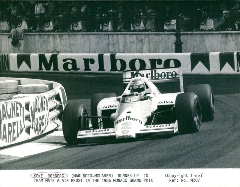 Keke Rosberg (Marlboro-McLaren) at the 1986 Monaco Grand Prix - Vintage Photograph