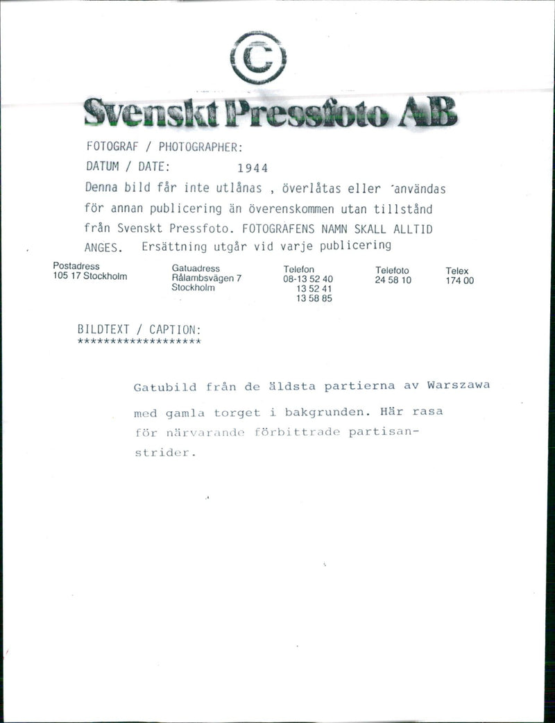 Street view from Warsaw with old square in the background. Here, angry partisan fights are currently raging - Vintage Photograph