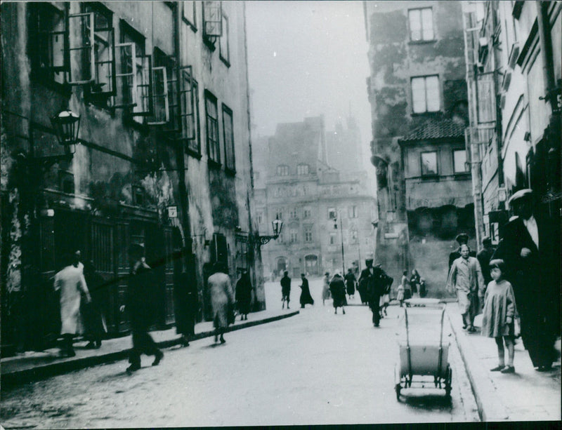 Street view from Warsaw with old square in the background. Here, angry partisan fights are currently raging - Vintage Photograph