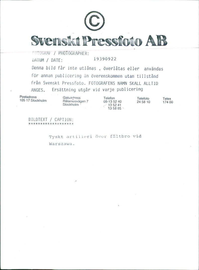 German artillery over field bridge at Warsaw - Vintage Photograph