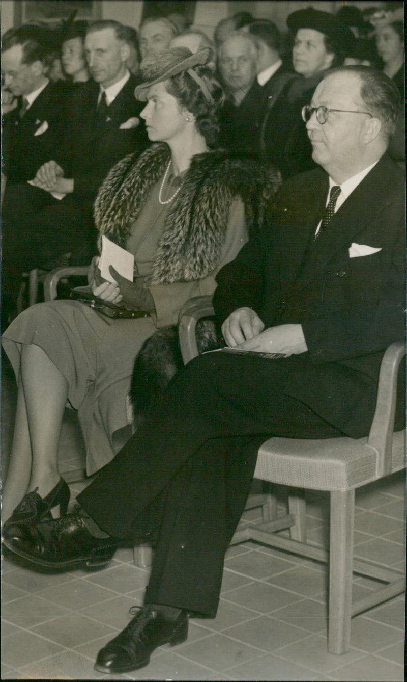 Princess Sibylla and Prime Minister Herman Eriksson at the opening of the German handicraft exhibition - Vintage Photograph