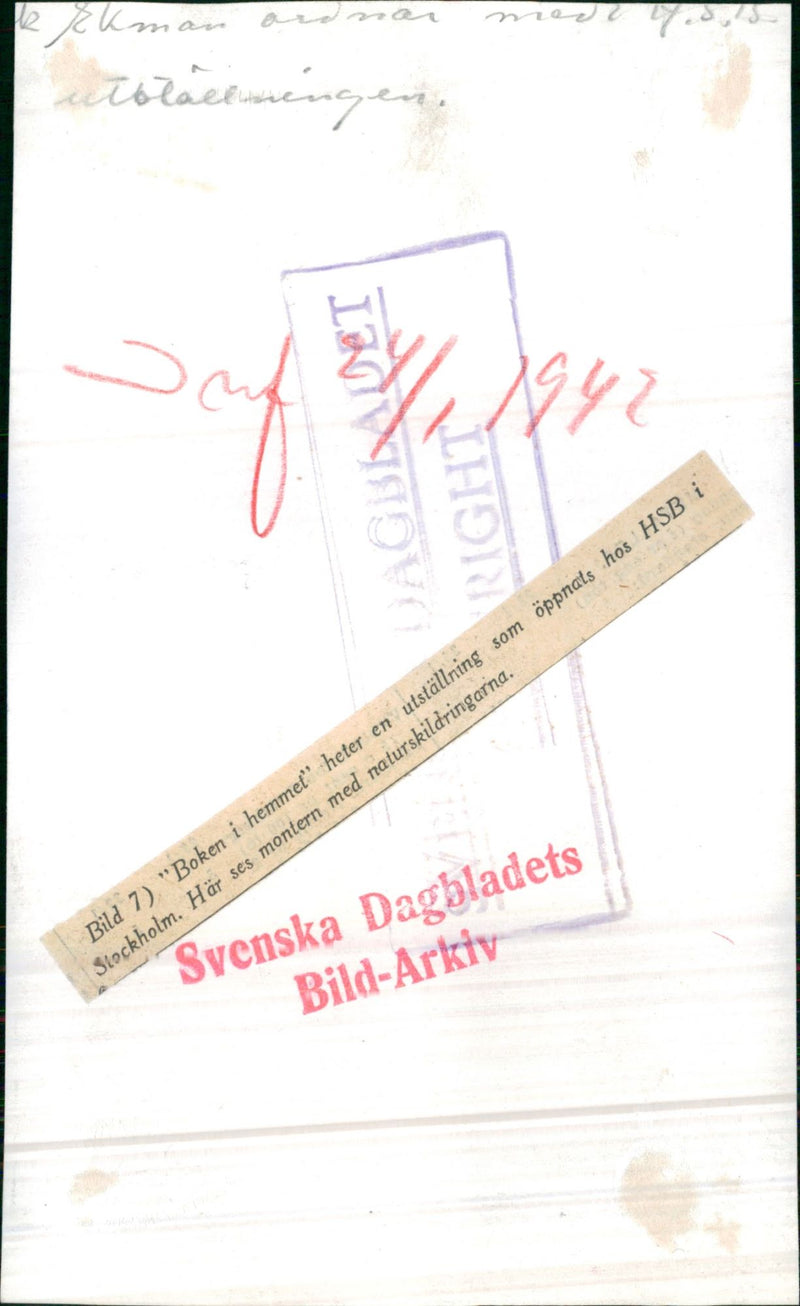 The booth with nature depictions at the exhibition "The book in the home" at HSB - Vintage Photograph