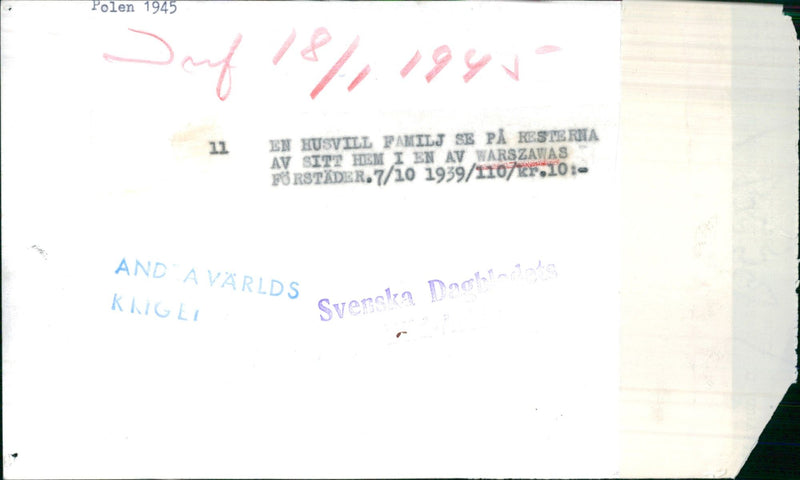 From the bombed Warsaw. A family looks at the remains of their home - Vintage Photograph