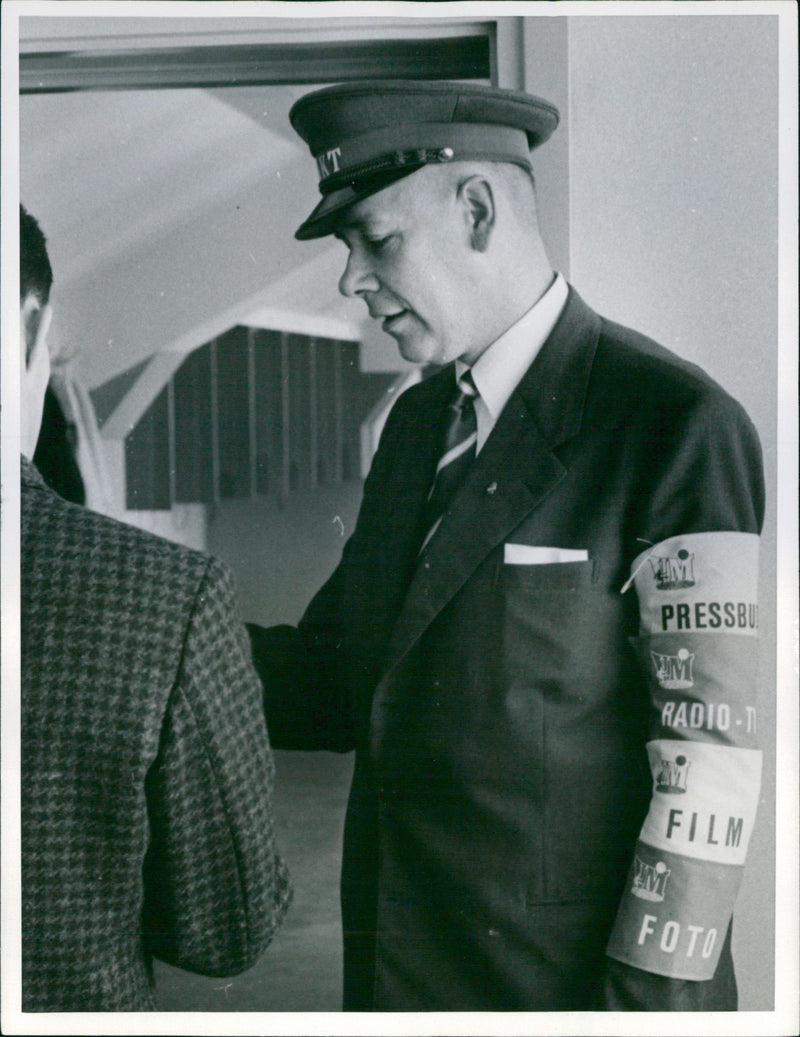 The opening of the football World Cup at Råsunda. Caretaker Lennart Svensson checks the credentials of the press - Vintage Photograph